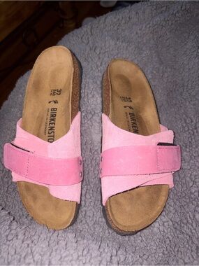 Birkenstock Pink Suede Double-Band Slide Sandals